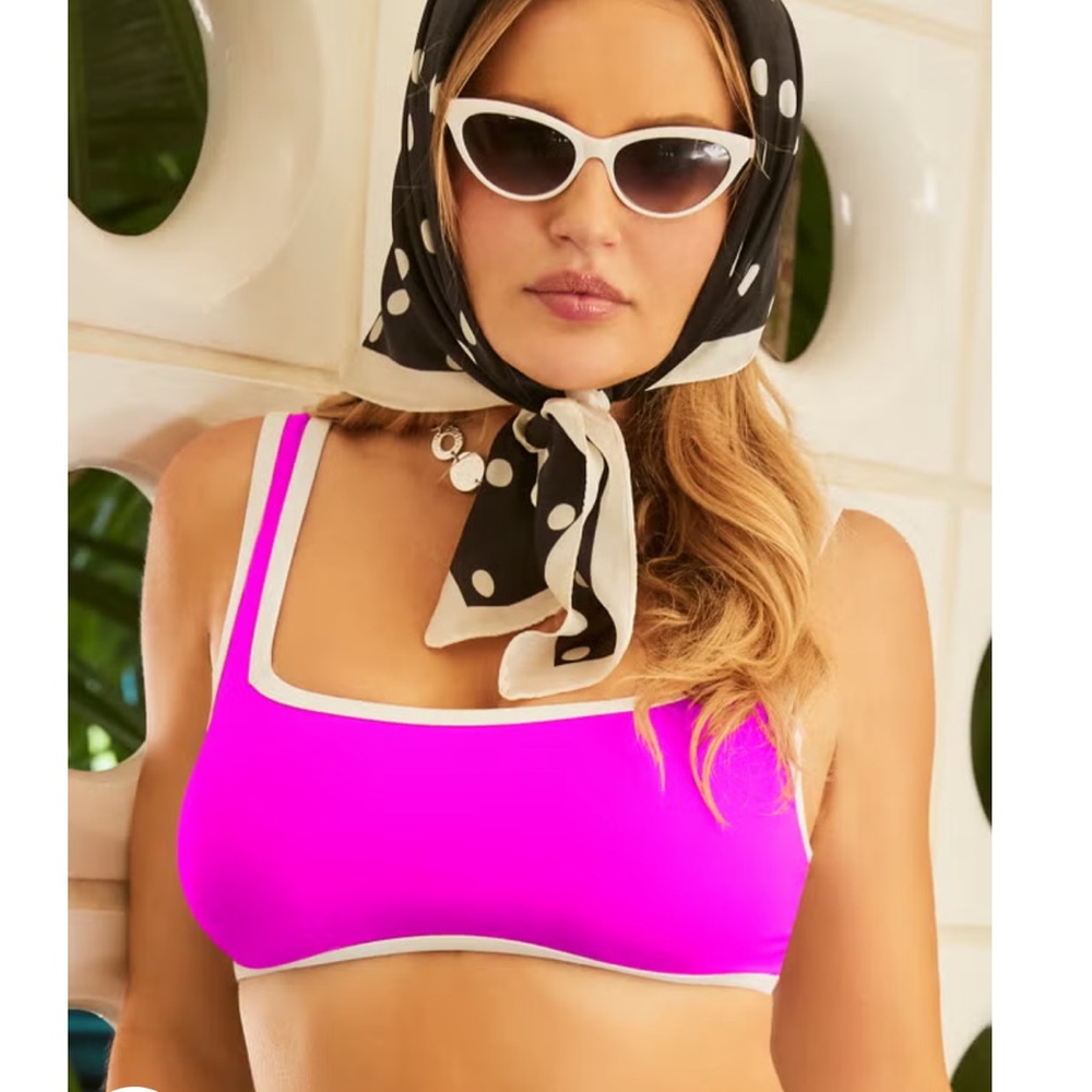 Swimsuits For All Hot Pink Square-Neck Swim Top with White Trim